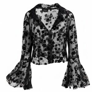 CIDER BLACK SHEER LACEY GOTHIC BOHO CROP TOP BLOUSE SIZE 0XL BRAND NEW